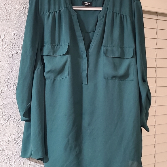 Torrid Botanical Garden Hunter Green Harper 3/4 Sleeve Tunic Top (Size 6) - Picture 13 of 16